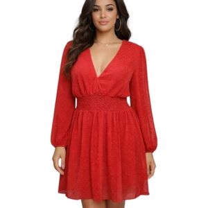 B. Darlin NWT Clip-Dot Chiffon Dress Juniors Size 13/14 Cherry Red